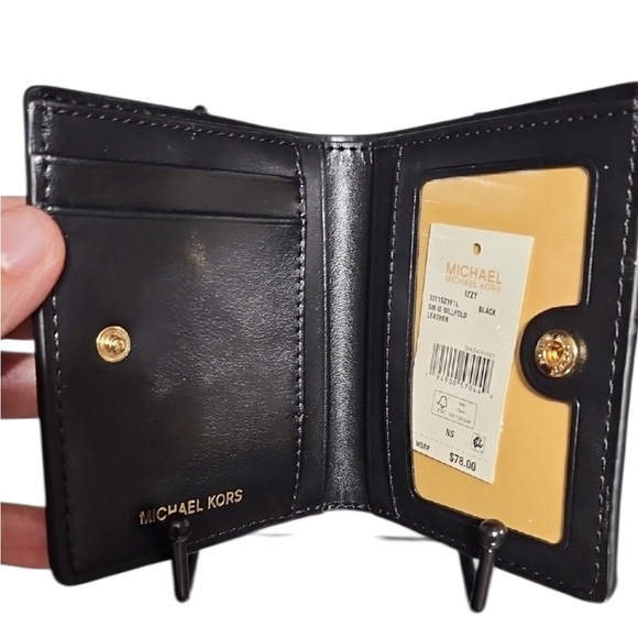 Michael Kors Black slime bifold Wallet with Gold Logo NWT - Picture 2 of 13